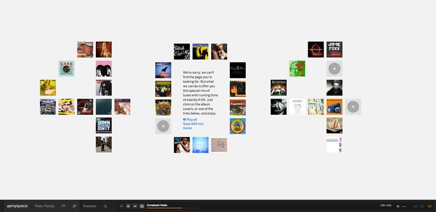 Ooopss...La pagina 404 di Myspace - Foto via Mashable